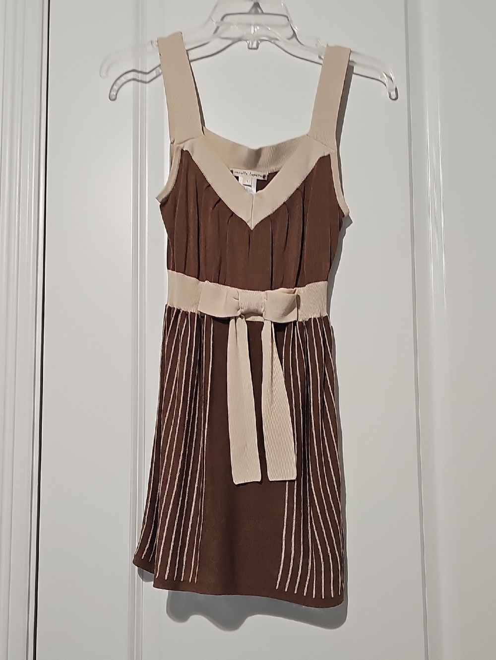 Brown & Cream Knit Tank Dress with Belt